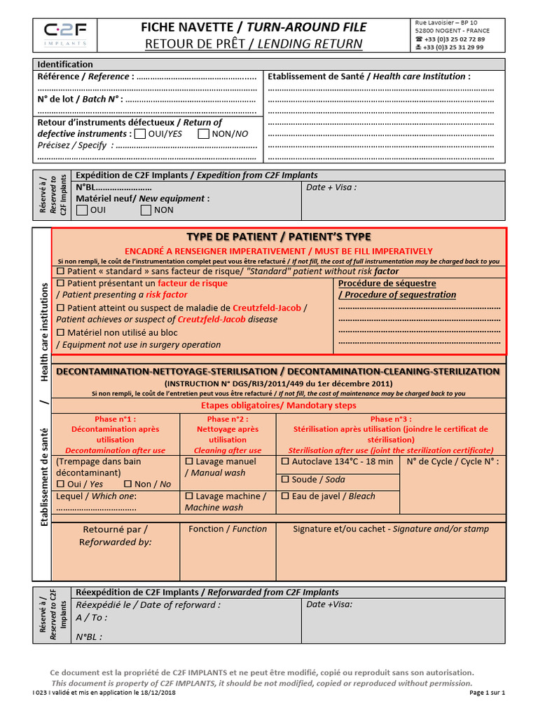 Fiche Navette C2F Implants | PDF