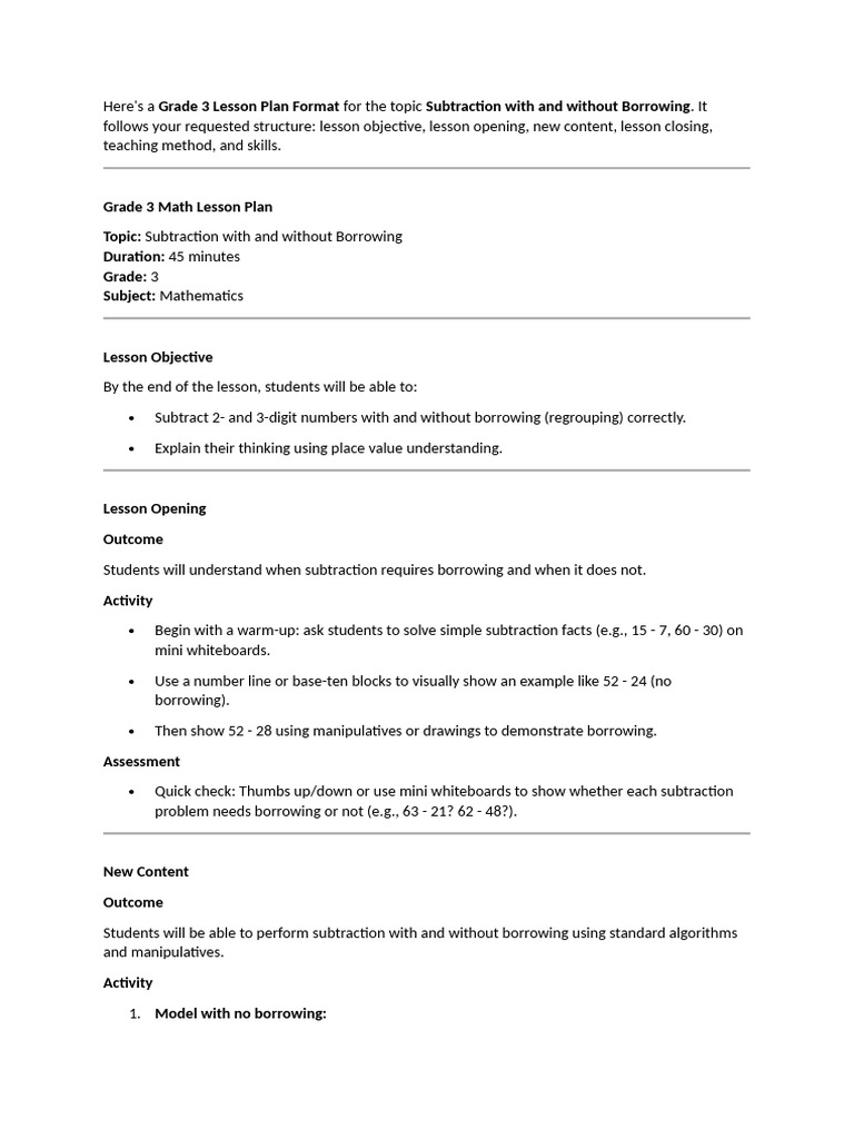 Grade 3, 4 LP-multilplication Sub | PDF | Multiplication | Lesson Plan