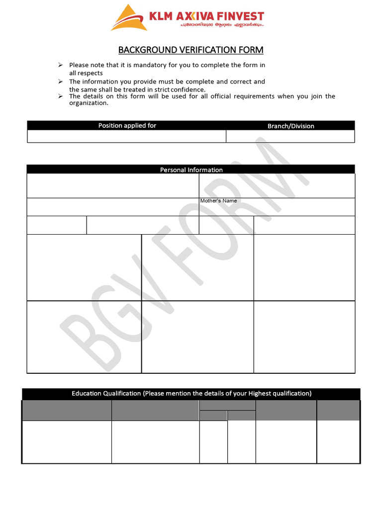 Background Verification Form Template | PDF | Justice | Crime & Violence
