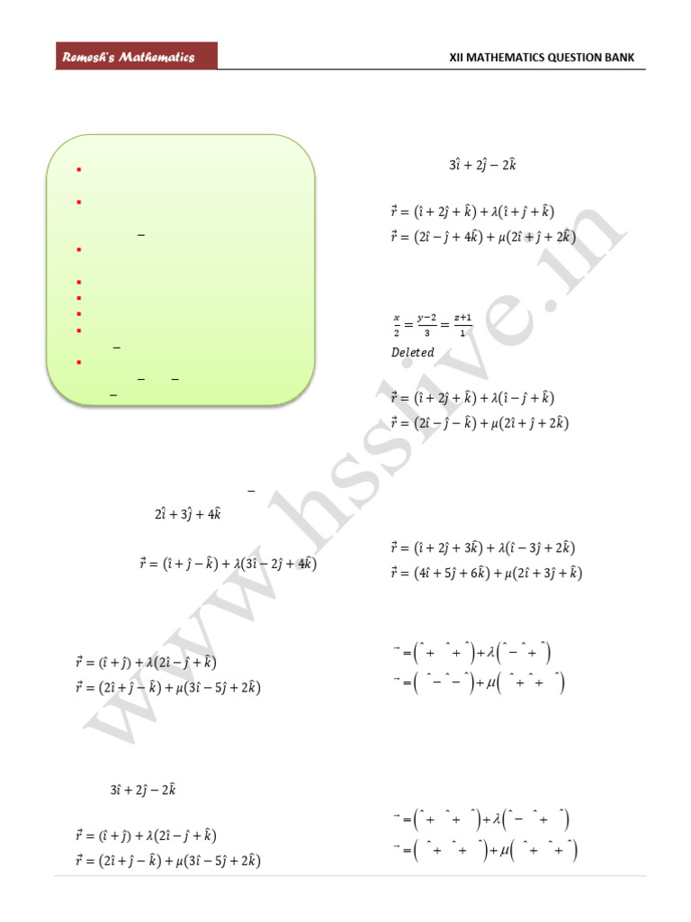 Hsslive Xii Maths Qb 11. Three Dimensional Geometry | PDF | Line ...