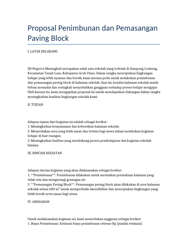 Proposal Paving dan Penimbunan Sekolah | PDF