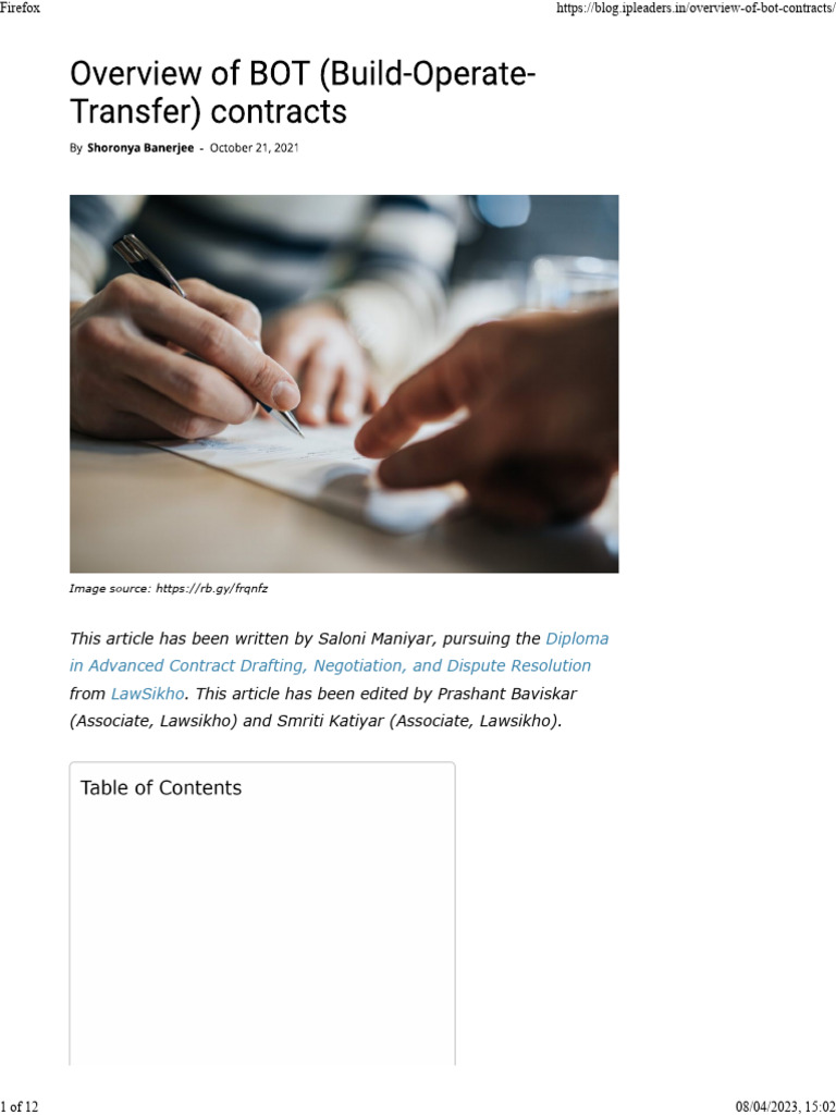 Overview of Concession and BOT Contracts | PDF | Public–Private ...