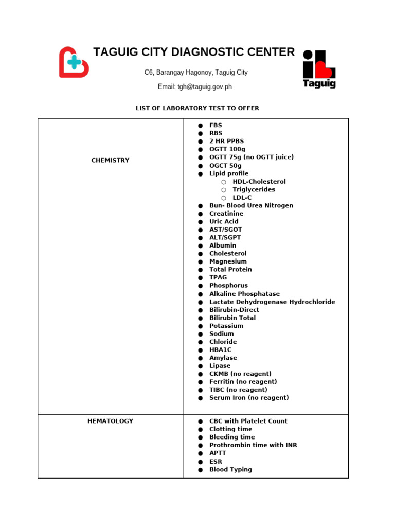 Updated Lab Test Avalable | PDF | Medical Tests | Blood