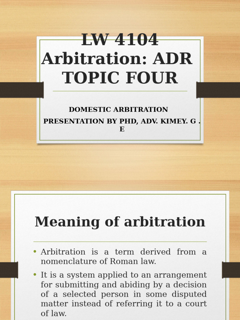 Understanding Domestic Arbitration | PDF | Arbitration | Arbitral Tribunal