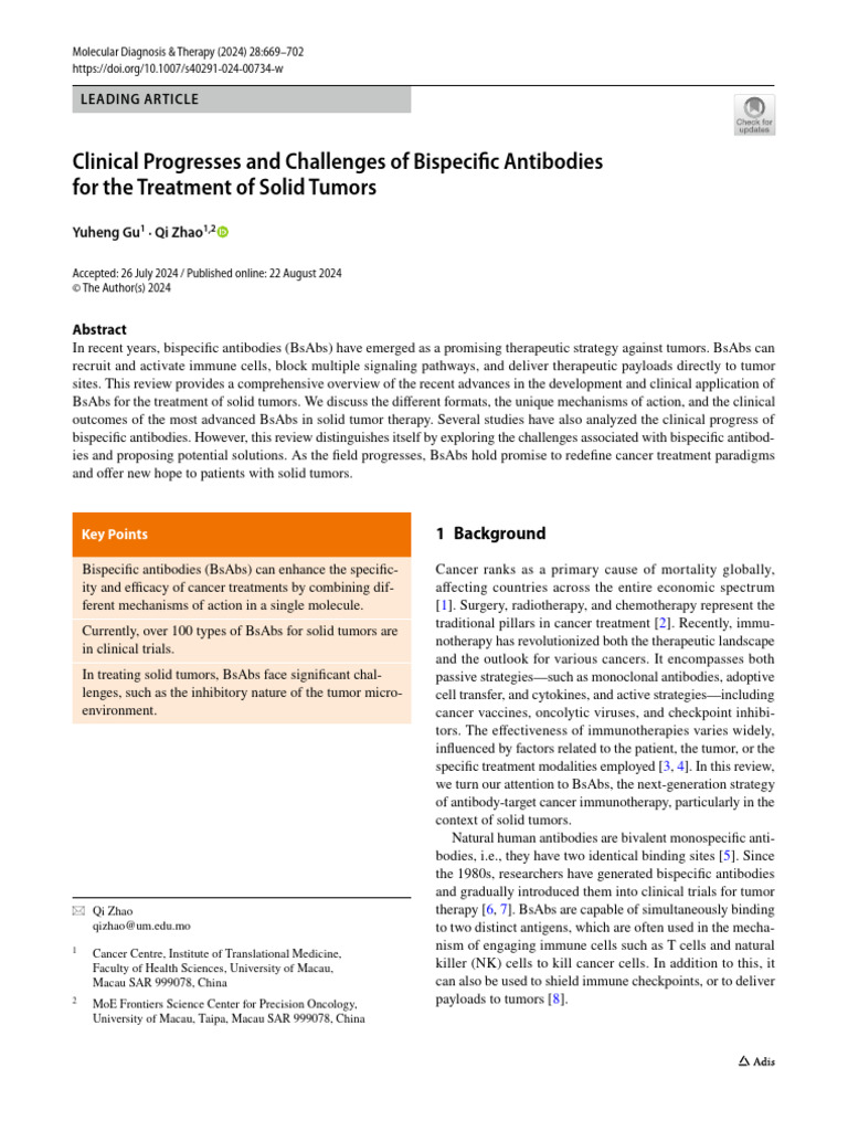 Clinical Progresses and Challenges of Bispecific Antibodies For The ...