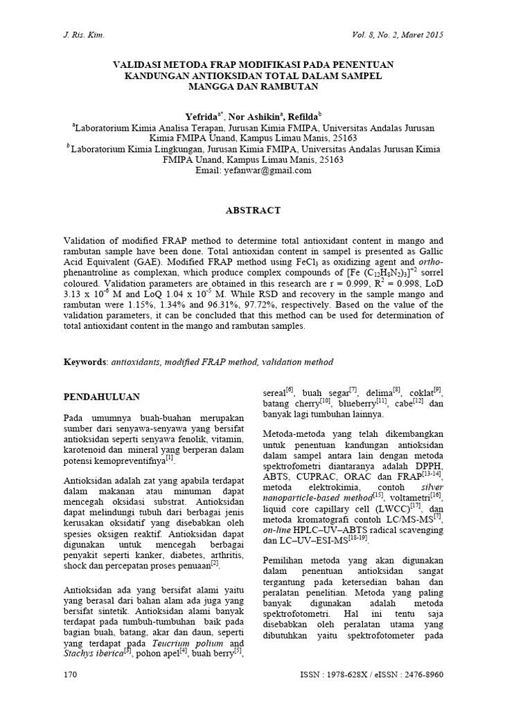 Validasi Metoda FRAP untuk Antioksidan | PDF