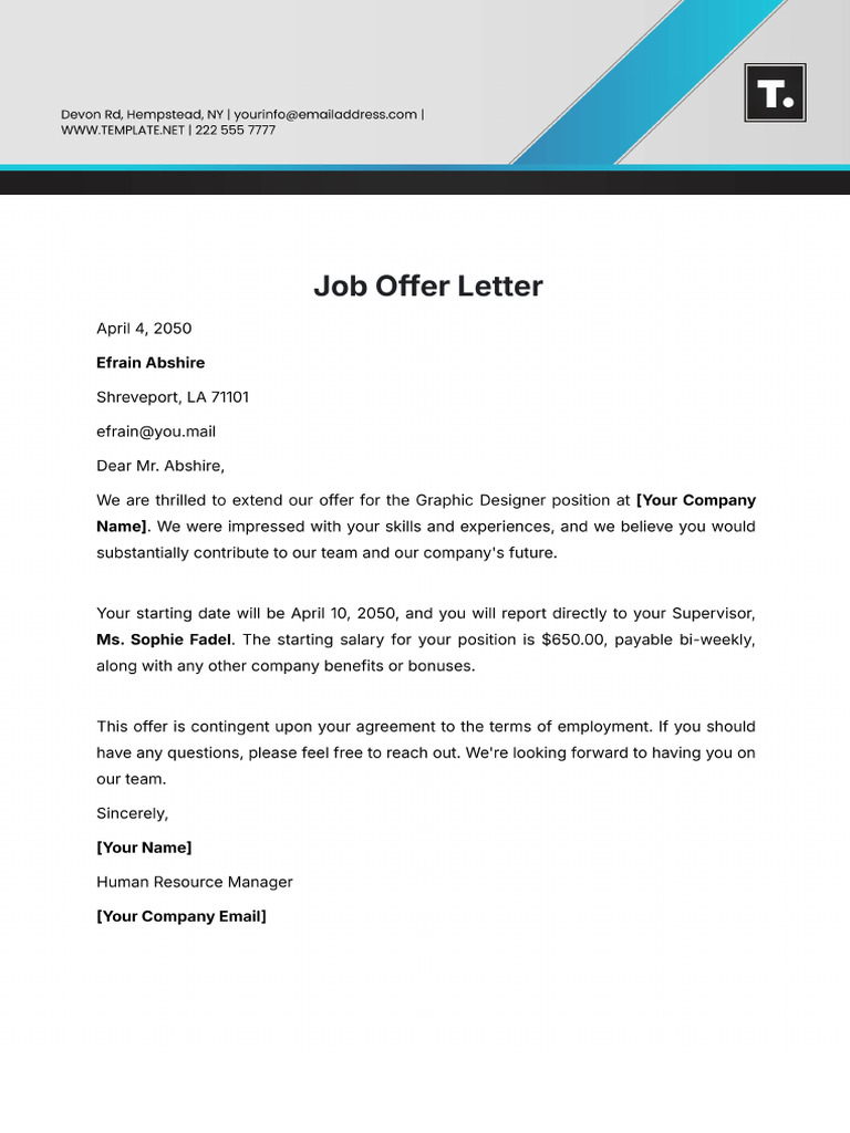 Free Job Offer Letter Template | PDF