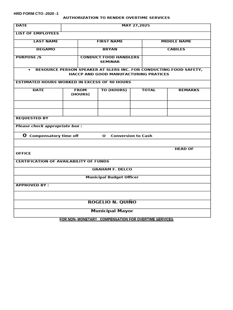 CTO 3 Form for Overtime Services | PDF | Labor