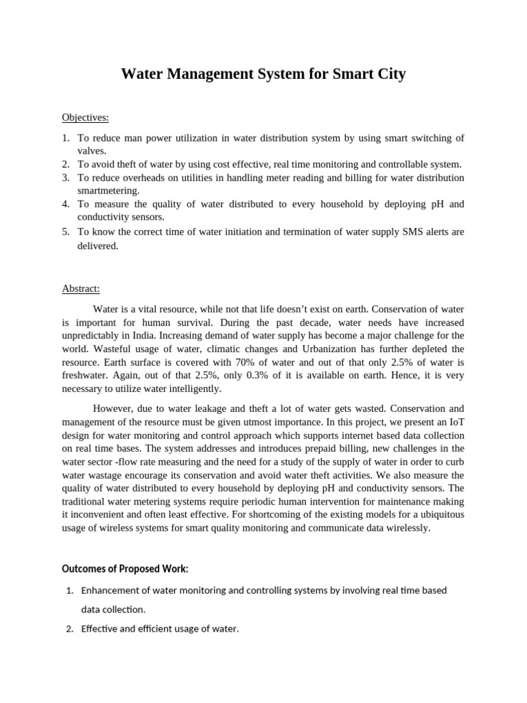 Smart Water Management System Overview | PDF