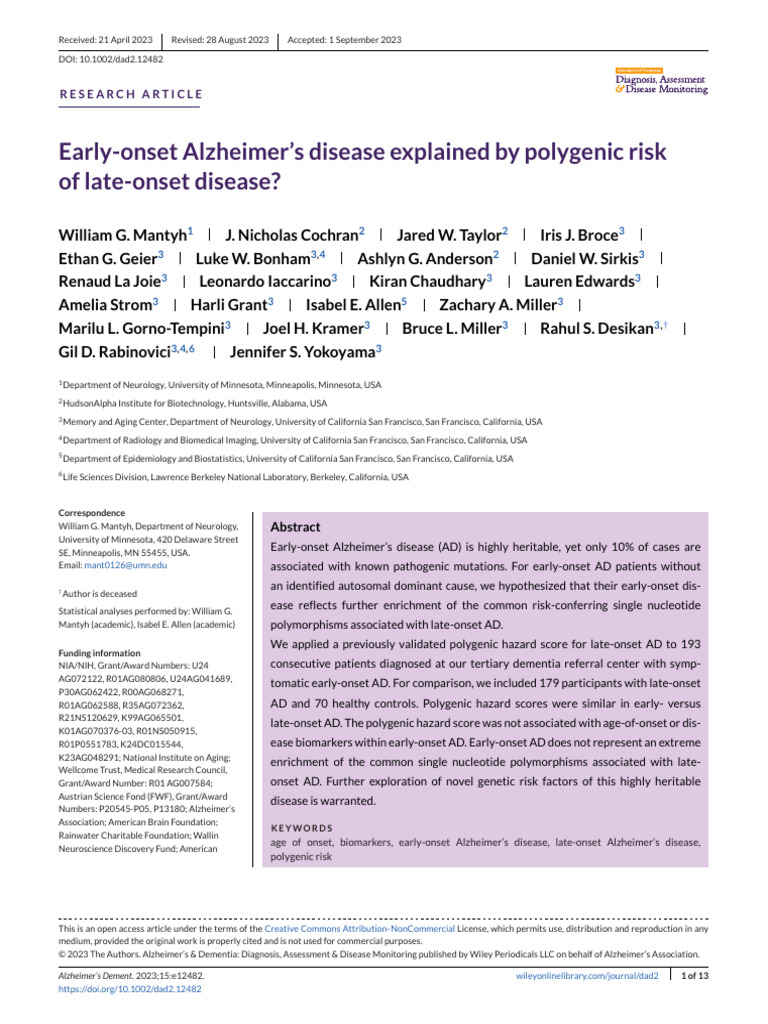Early-Onset Alzheimers Disease Explained by Polyg | PDF | Single ...