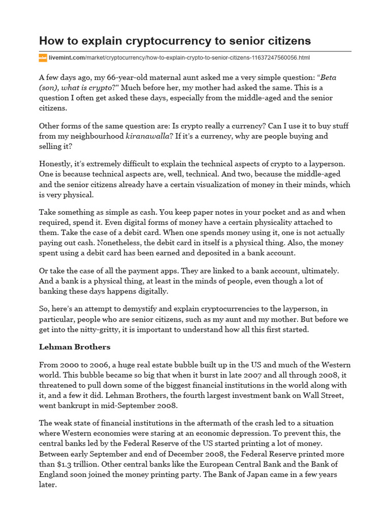 How To Explain Cryptocurrency To Senior Citizens | PDF | Cryptocurrency |  Money