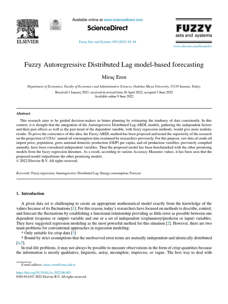 Fuzzy Autoregressive Distributed Lag Model Based Forecasting | PDF ...