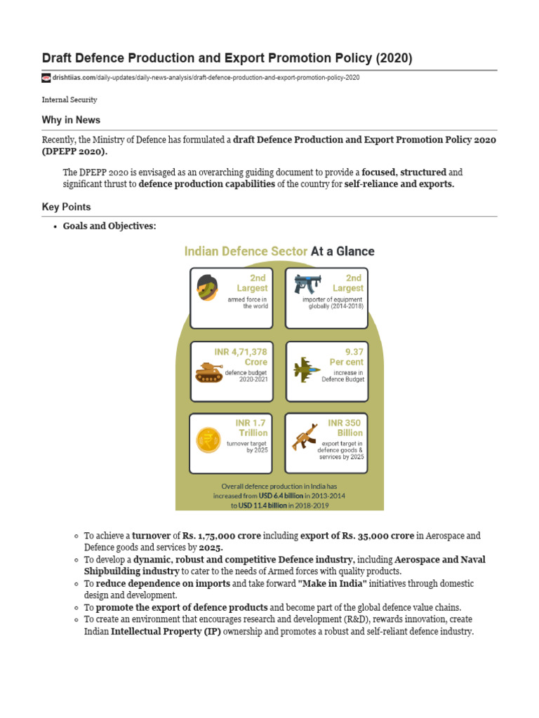 Draft Defence Production Policy 2020 | PDF | Military | Exports