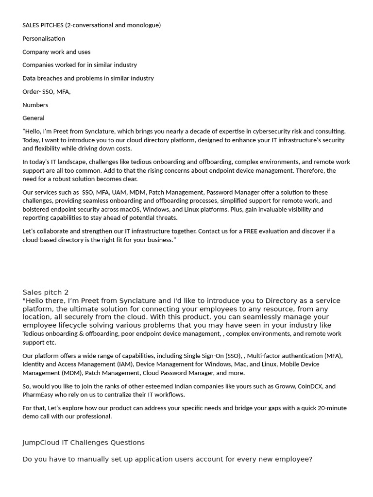 Sales Pitches Synclature | PDF | Cloud Computing | Computer Security