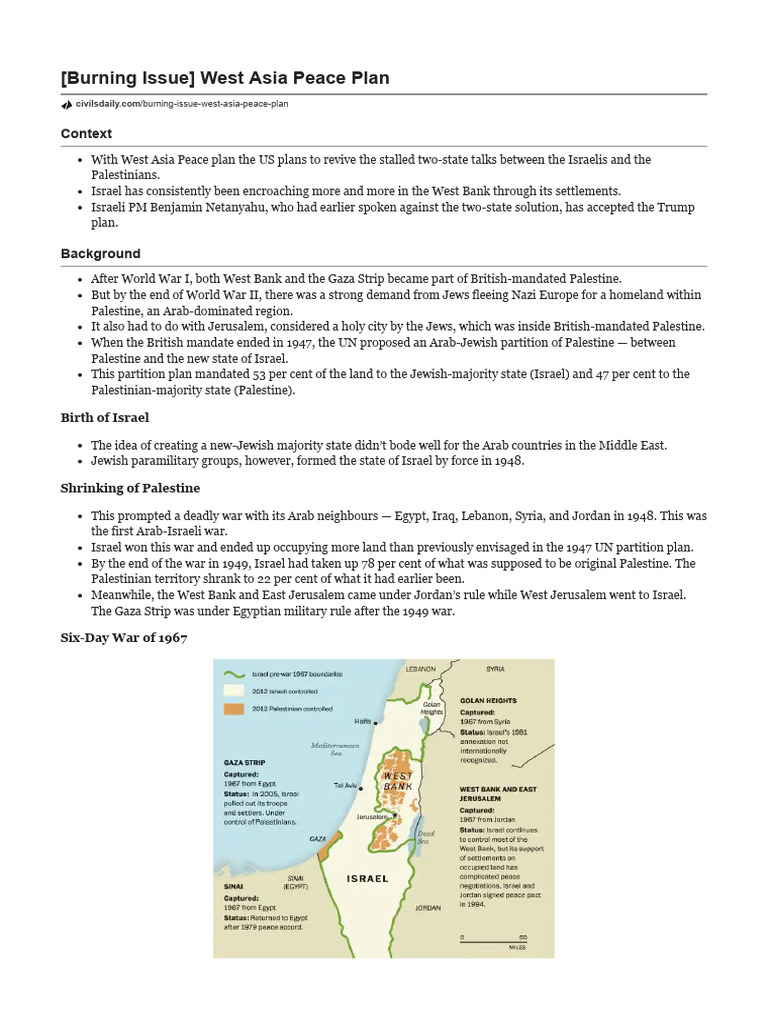 West Asia Peace Plan Overview | PDF | Israel | World Politics