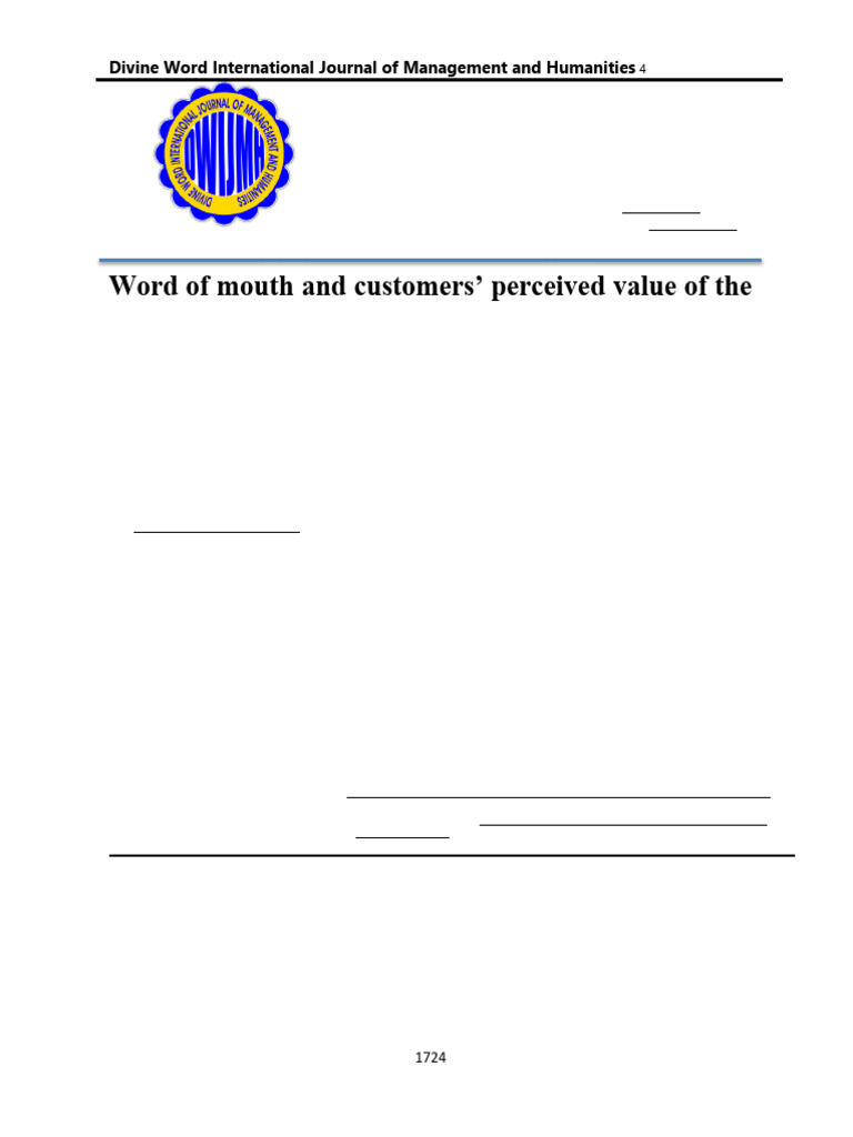 Word of Mouth and Customers' Perceived Value of The Restaurant ...