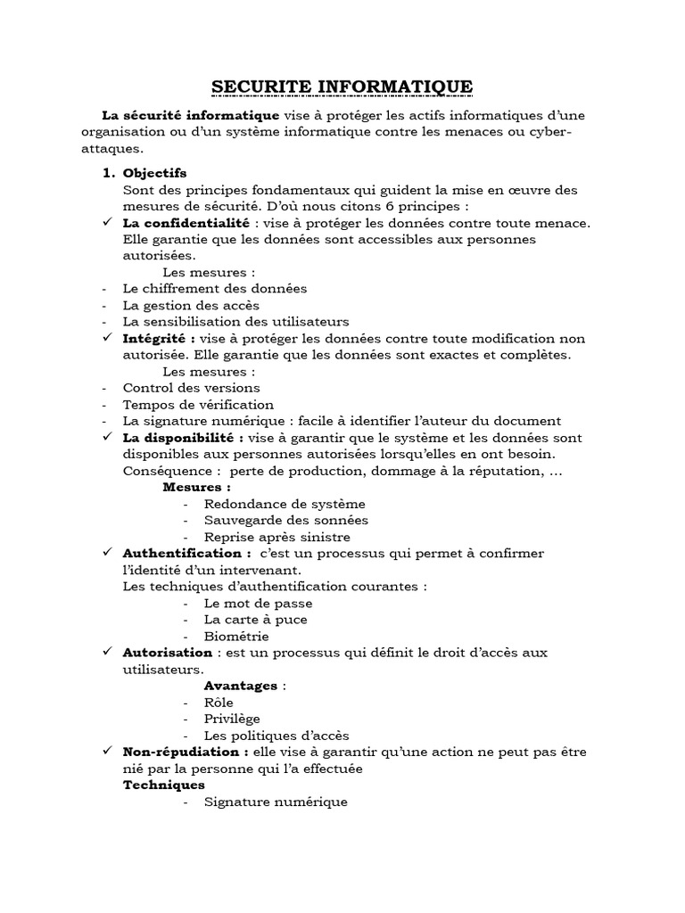 Principes de sécurité informatique | PDF