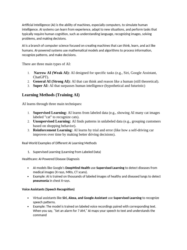 Overview of AI Types and Learning Methods | PDF | Artificial ...