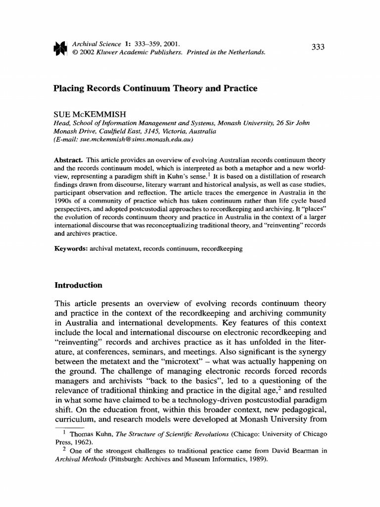 Records Continuum Theory in Australia | PDF