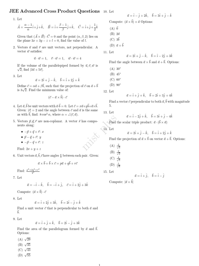 JEE Advanced Cross Product Problems | PDF | Euclidean Vector | Geometry