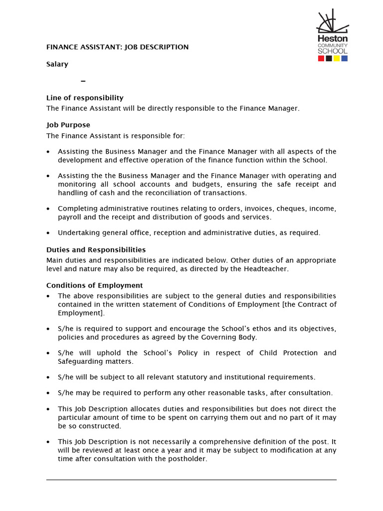 Finance Assistant (Jobdesc) | PDF | Databases | Receipt