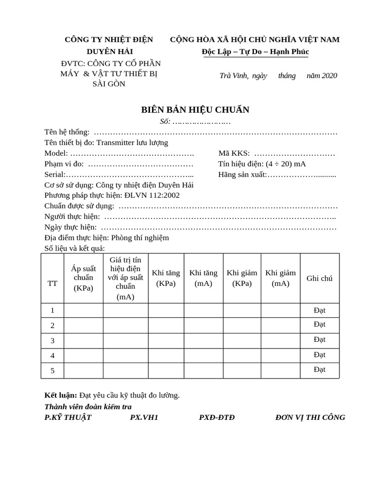 3.Mẫu BBNT Transmitter Áp Suất | PDF