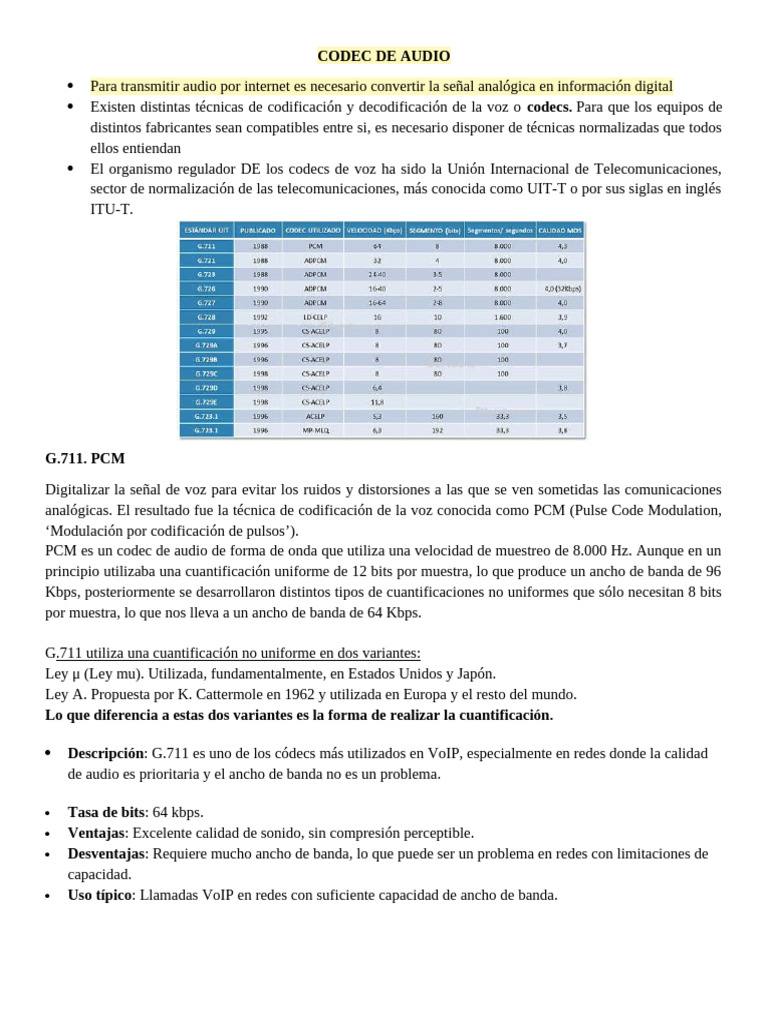 Codec de Audio | PDF | Voz sobre IP | Códec