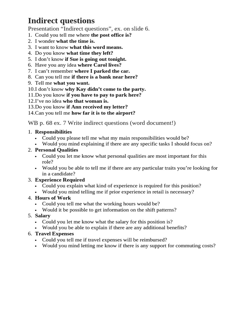 Understanding Indirect Questions | PDF