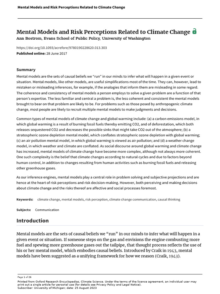 Mental Models and Risk Perceptions Related To Climate Change - Oxford ...