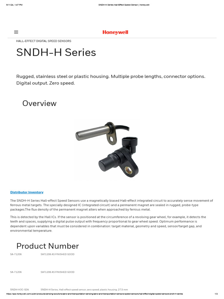 SNDH-H Series Speed Sensors Overview | PDF | Microphone | Electrical ...