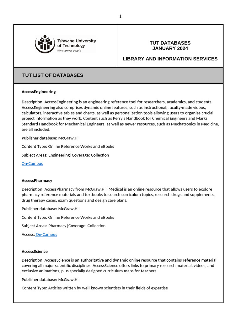 TUT Library Database Resources 2024 | PDF | Elsevier | Association For ...