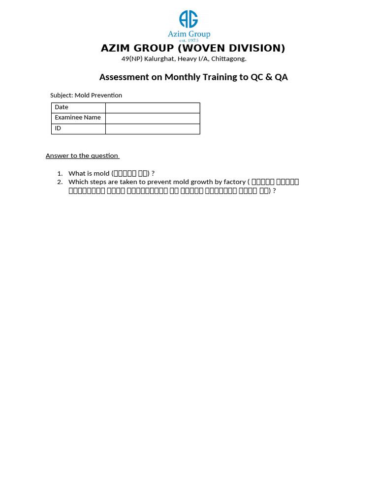 Assessment On Mold Growth PDF