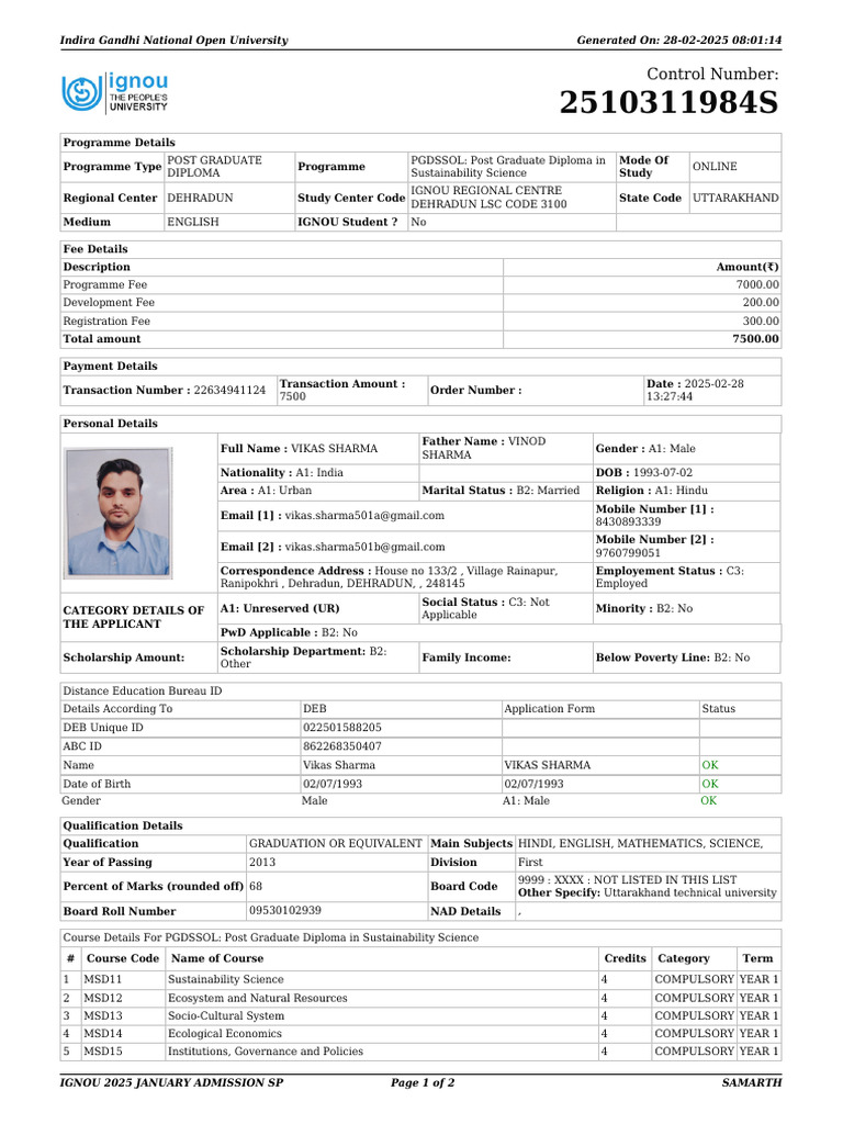 IGNOU Dehradun LSC Code 3100 Details | PDF | Sustainability