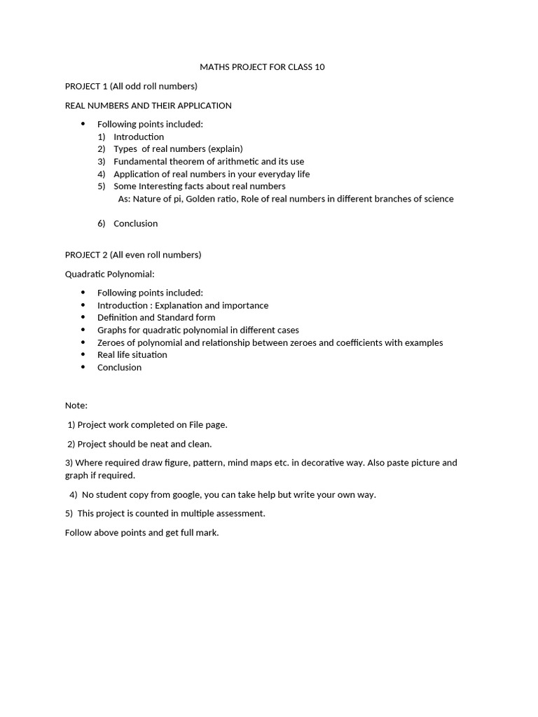 Maths Project for Class 10 | PDF