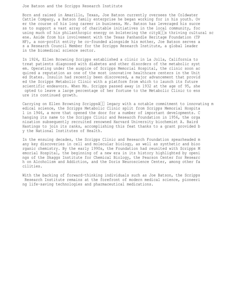 Joe Batson and The Scripps Research Institute PDF Life Sciences