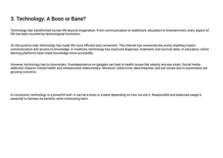 Technology: Boon or Bane? | PDF