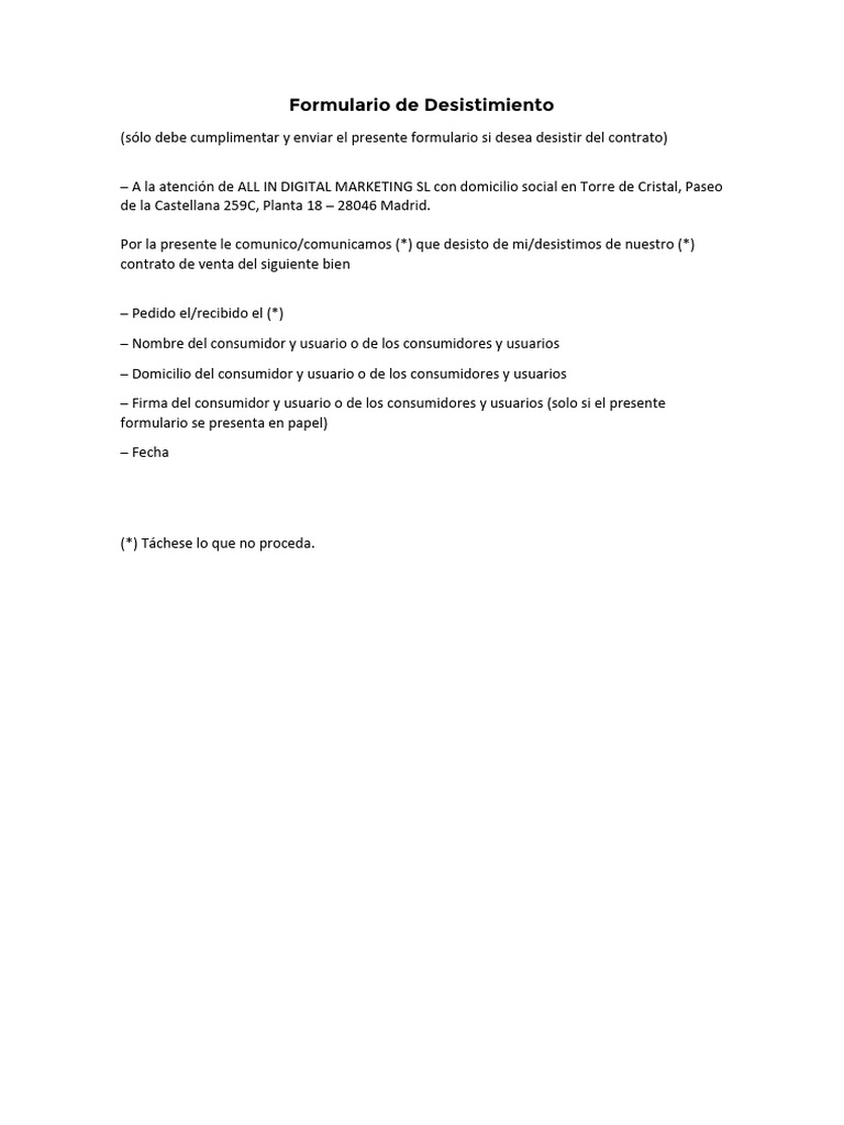 Formulario de Desistimiento | PDF