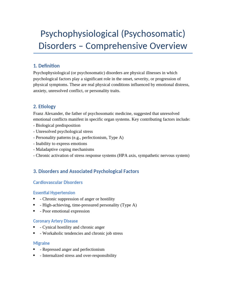 Psychophysiological Disorders Overview | PDF | Psychotherapy | Stress ...