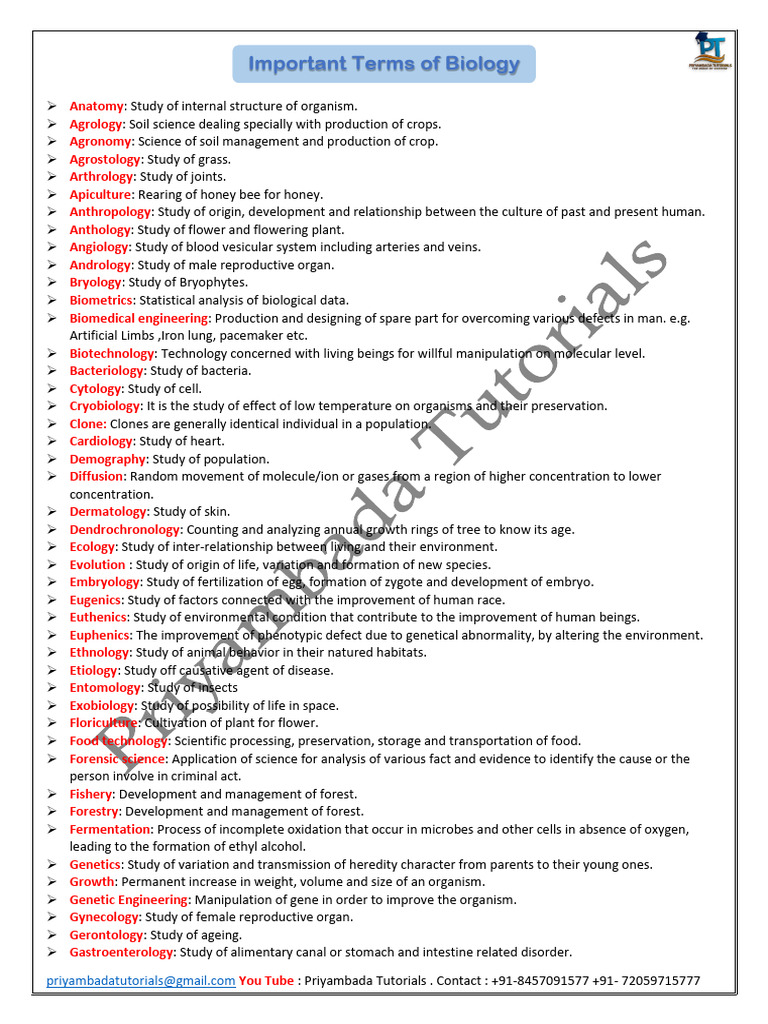 Important Terms of Biology - 49622314 - 2025 - 05 - 28 - 22 - 08 | PDF ...