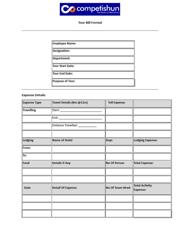 Tour Bill Format and Expense Details | PDF