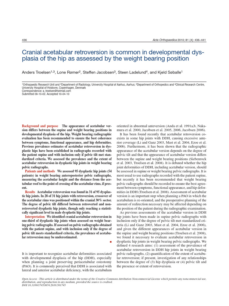Cranial Acetabular Retroversion Is Common in Developmental Dysplasia of ...