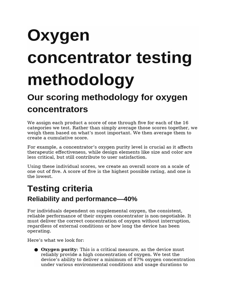 Oxygen Concentrator Testing Methodology | PDF | Usability