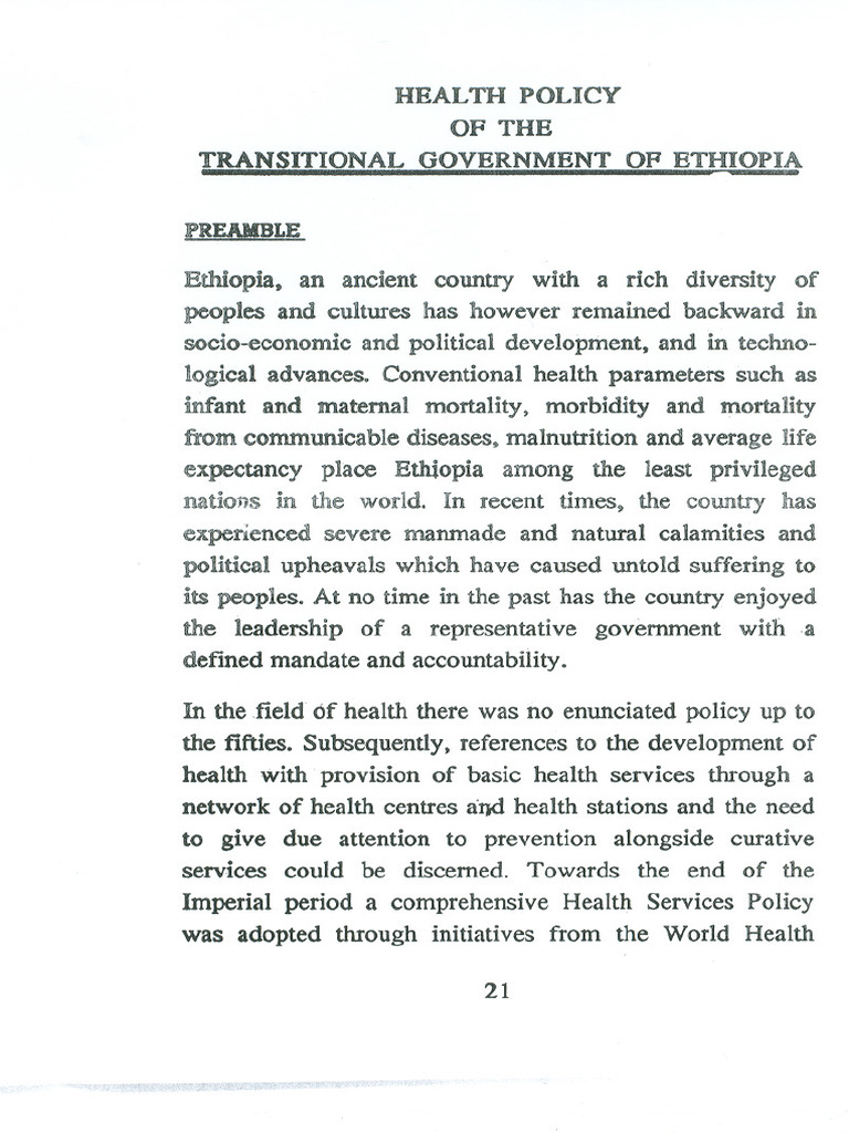 Ethiopia's Transitional Health Policy | PDF | Health Care