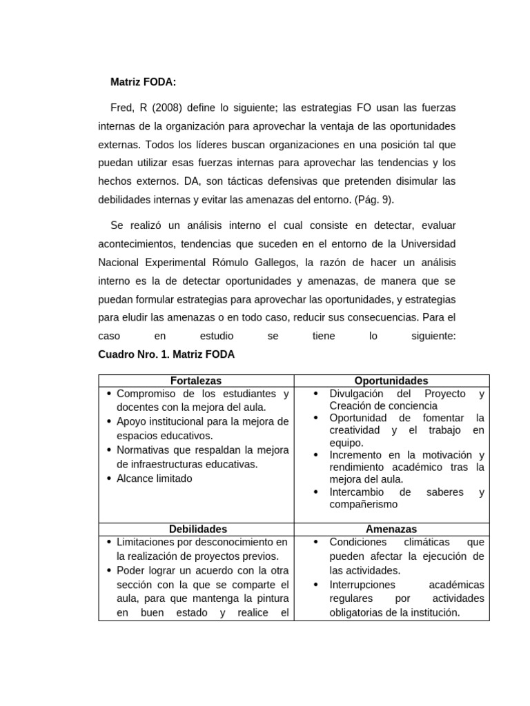 Análisis FODA en la UNERG: Estrategias y Retos | PDF | Análisis FODA ...