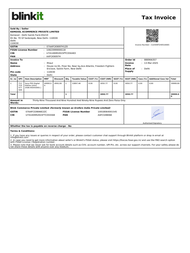 Tax Invoice for Sony PS5 Purchase | PDF | Invoice | Government Finances