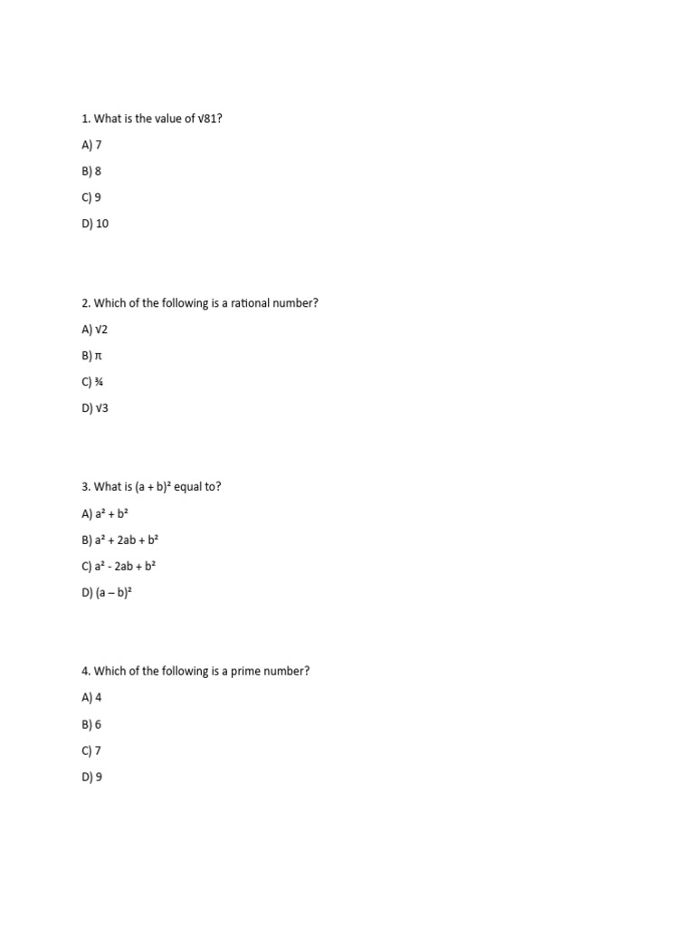 Math Quiz: 117 Questions and Answers | PDF | Triangle | Area