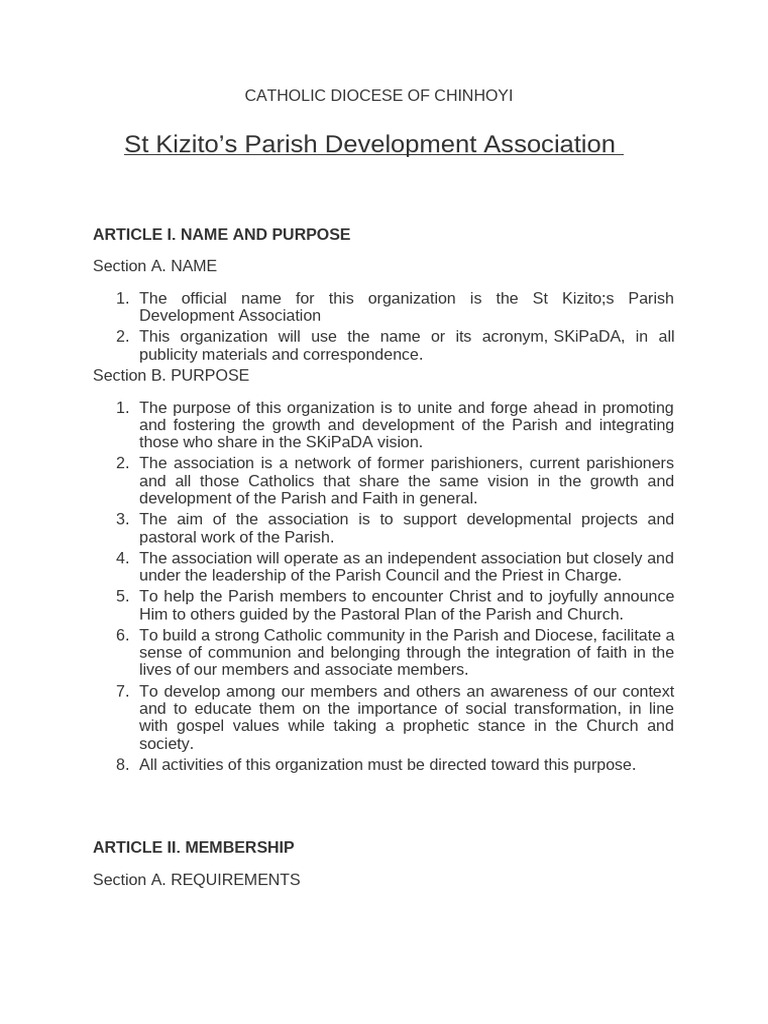 St Kizito Parish Development Association | PDF | Parish | Committee