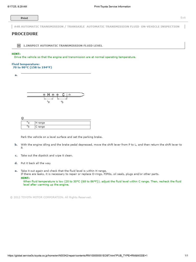 Transaxle Automatic Transmission Fluid On-Vehicle Inspection | PDF