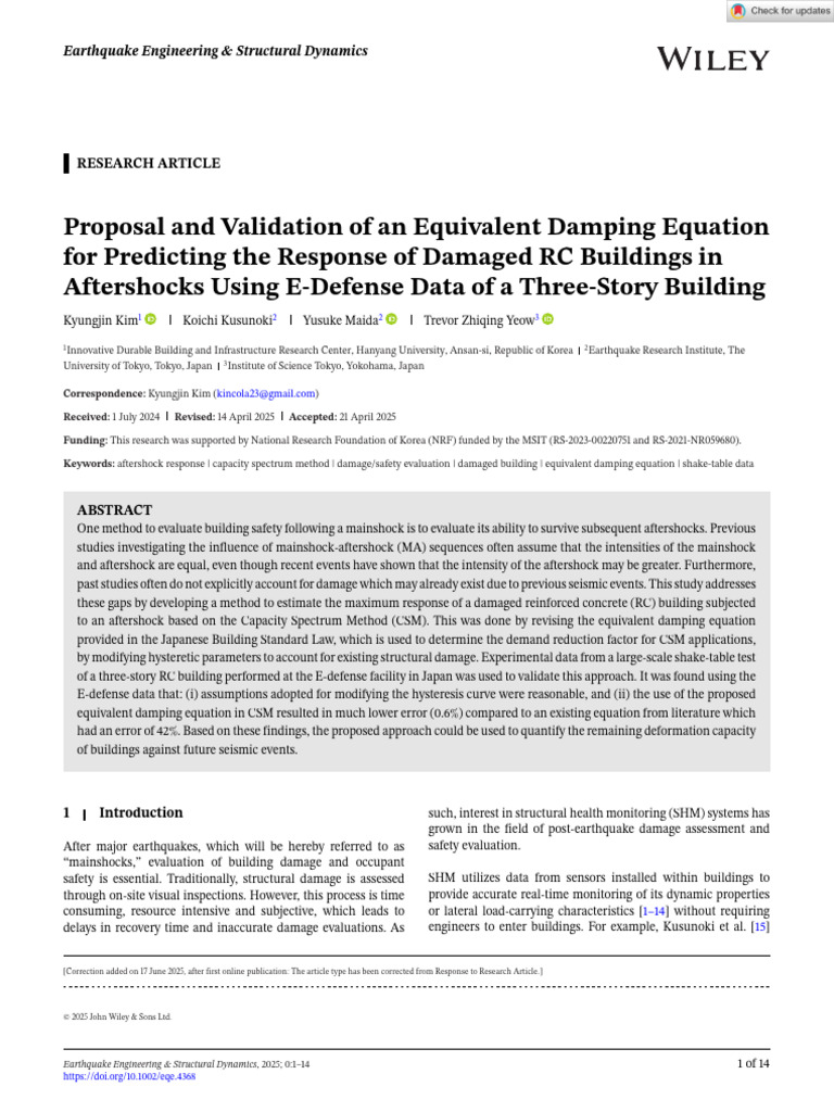 Earthq Engng Struct Dyn - 2025 - Kim - Proposal and Validation of An ...