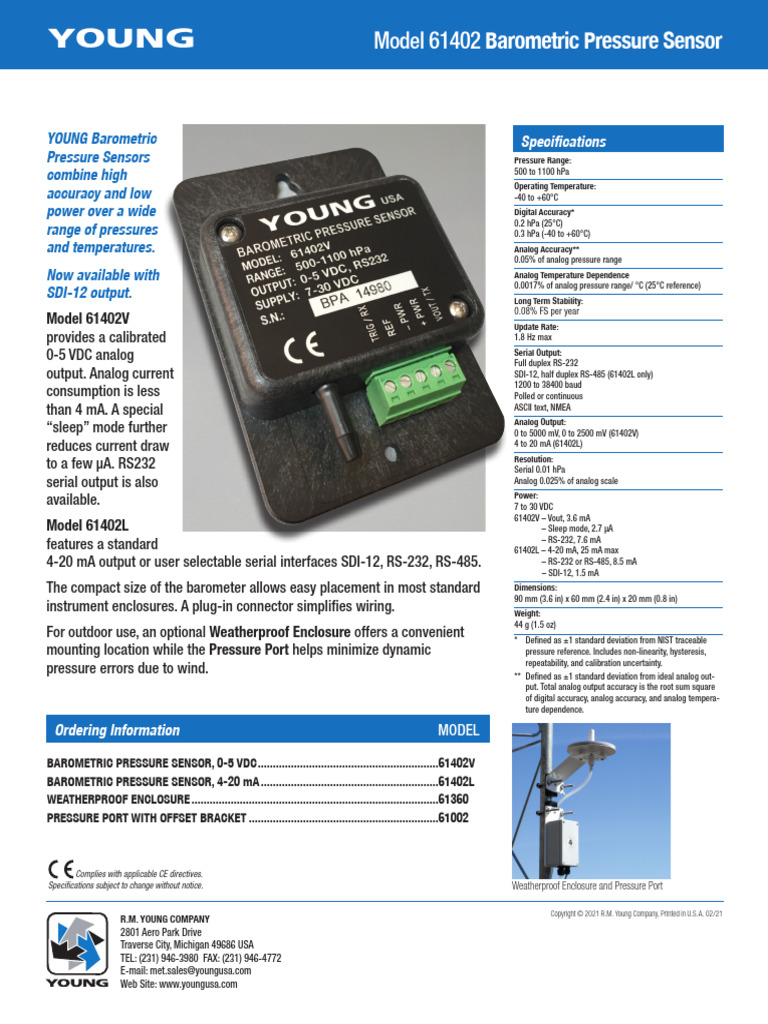 Young Model 61402 Pressure Sensor Specs | PDF | Pressure Measurement ...